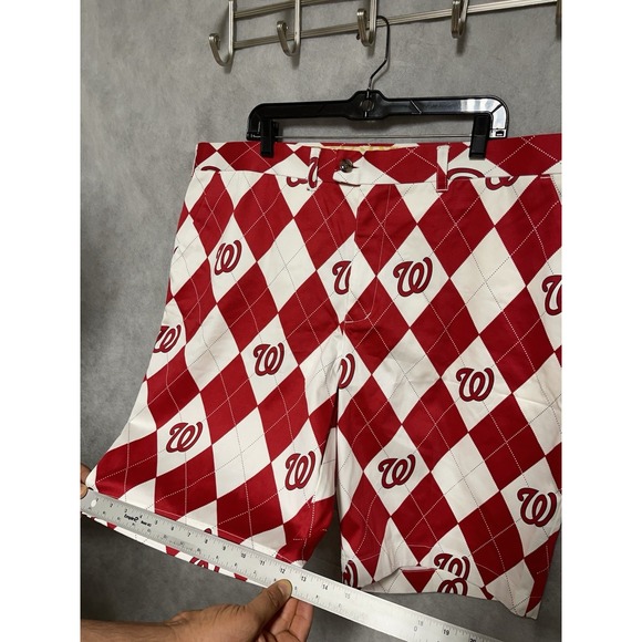 Loudmouth Shorts Men 44 Red White Washington Nationals Argyle MLB Baseball Chino - Picture 4 of 9
